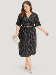 Bell Sleeves General Print Notched Collar Dress With Ruffles