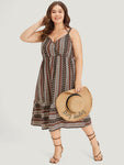 General Print Pocketed Wrap Spaghetti Strap Dress With Ruffles