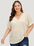 Solid Mesh Heather Roll Batwing Sleeve T shirt