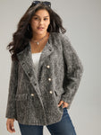 Tweed Plisse Double Breasted Flap Pocket Coat