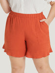 Plain Ruffle Hem Pocket Elastic Waist Shorts