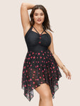 Heart Print Button Detail Asymmetrical Hem Swim Dress