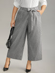 Plaid Belted Bowknot Wide Leg Pants