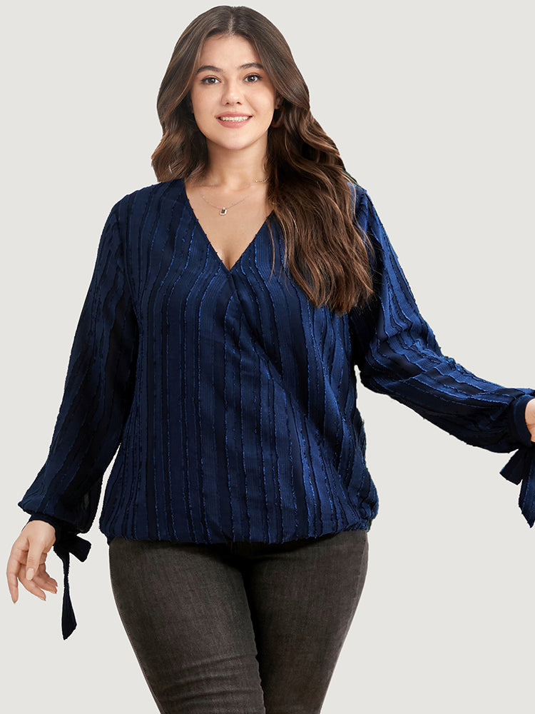 

Plus Size Women Going out Plain Mesh Regular Sleeve Long Sleeve V Neck Party Blouses BloomChic, Indigo