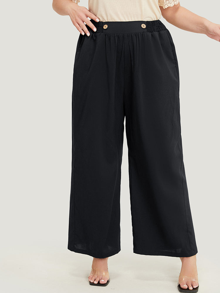 

Plus Size Women Workwear Plain Button Mid Rise Pocket Workleisure Pants BloomChic, Black