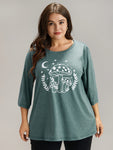 Mushroom Print Round Neck T shirt