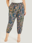 Paisley Print Shirred Pocket Elastic Waist Pants