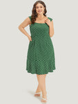 Polka Dots Print Sleeveless Square Neck Pocketed Dress With Ruffles