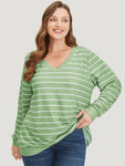 Striped Print V Neck Sweatshirt