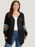 Rainbow Striped Open Front Drop Shoulder Cardigan