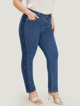 Pearl Beaded Patchwork Medium Wash Jeans