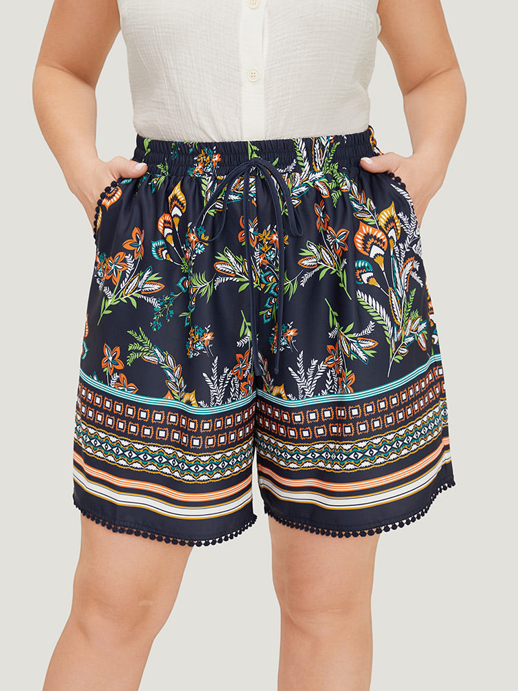 

Plus Size Women Dailywear Bohemian Print Printed High Rise Pocket Vacation Shorts BloomChic, Indigo