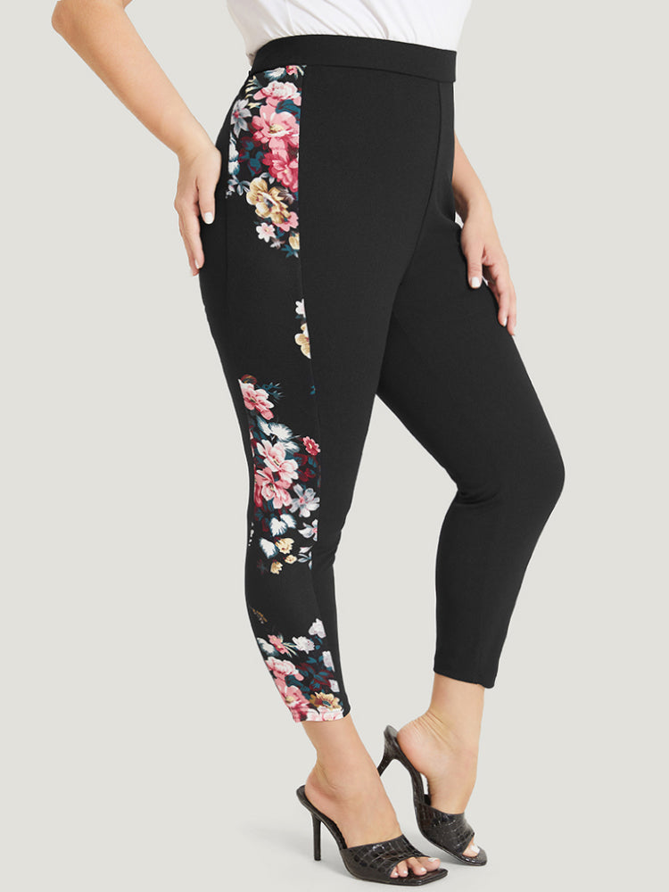 

Plus Size Women Dailywear Floral Very Stretchy Skinny High Rise Elegance Leggings BloomChic, Black