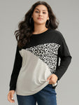 Leopard Print Colorblock Patchwork T shirt