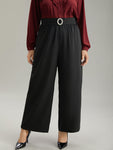 Static free Solid Glitter Buckle Detail Belted Pants