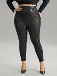 Vintage Pu Leather Glitter Skinny Leggings