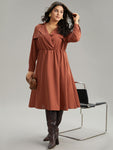 Static free Plain Lapel Collar Belted Pocket Dress