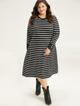 Striped Print Knit Ribbed Dress