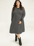 Striped Print Ribbed Knit Dress