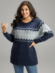 Geo Raglan Sleeve Elastic Hem Pullover