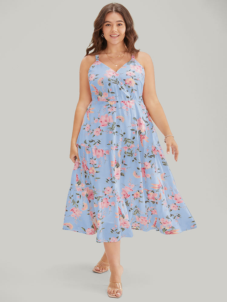 

Plus Size Women Dailywear Floral Adjustable Straps Sleeveless Sleeveless Spaghetti Strap Pocket Elegance Dresses BloomChic, Light blue