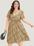 Elasticized Waistline Animal Leopard Print Pocketed Dress