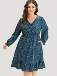 Polka Dots Print Collared Flutter Sleeves Dress