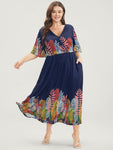 General Print Pocketed Dress With Ruffles by Bloomchic Limited