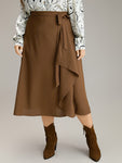 Anti wrinkle Solid Asymmetrical Hem Ties Skirt