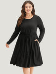 Lace Round Neck Shirred Pocketed Dress by Bloomchic Limited