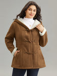 Contrast Duffle Button Fluffy Hooded Coat