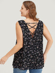 Ditsy Floral Crisscross Backless Tank Top