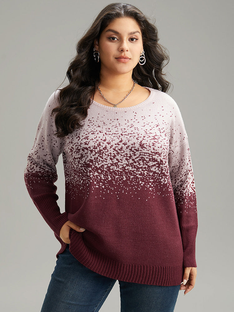 

Plus Size Pullovers | Ombre Contrast Heather Round Neck Pullover | BloomChic, Burgundy