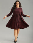 Knit Round Neck Ribbed Dress With Ruffles