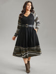 Striped Print Raglan Sleeves Elasticized Waistline Dress