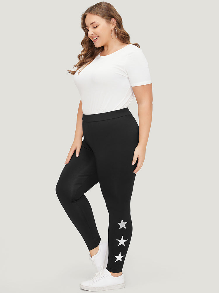 

Plus Size Women Dailywear Graphic-Moon and Star Printed Very Stretchy Skinny High Rise Casual Leggings BloomChic, Black
