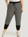 Striped Patchwork Elastic Waist Pocket Ties Sweatpants