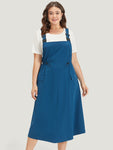 Solid Drawstring Flap Pocket Overall Cami Dress