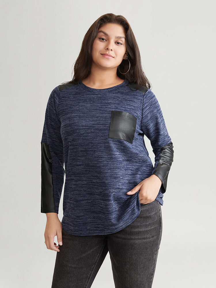 

Plus Size Women Dailywear Plain Contrast Regular Sleeve Long Sleeve Round Neck Casual T-shirts BloomChic, Indigo