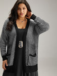 Polka Dot Patched Pocket Drop Shoulder Cardigan