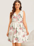 Floral Print Pocket Lace Panel Overlap Collar Tank Sleep Dress