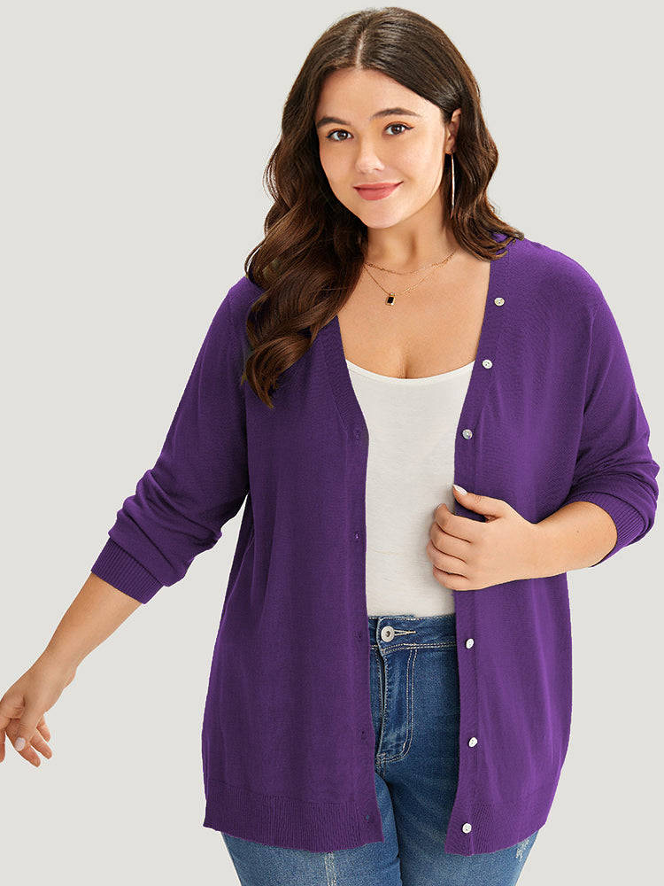 

Supersoft Essentials Plain Button Detail Very Stretchy Cardigan BloomChic, Blackcurrant