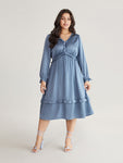 Pocketed Elasticized Waistline Frill Trim Dress With Ruffles