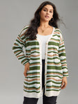 Striped Contrast Button Up Hollow Out Cardigan