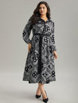 Collared General Print Belted Dress by Bloomchic Limited