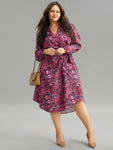 Floral Button Up Belted Arc Hem Dress