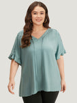 Solid Knot V Neck Ruffle Sleeve Blouse