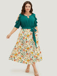 Keyhole Belted Pocketed Floral Print Dress by Bloomchic Limited