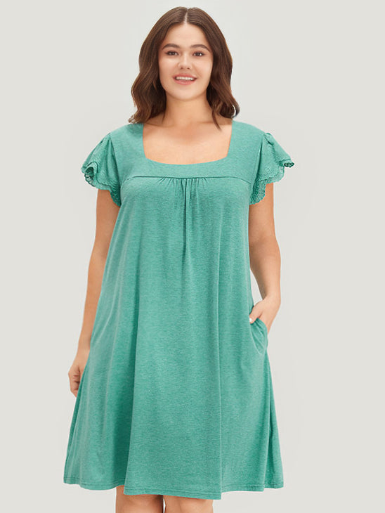 

Plus Size Women Dailywear Plain Tiered Sleeveless Cap Sleeve Square Neck Pocket Casual Dresses BloomChic, Emerald