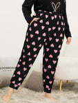 Heart Print Pocket Elastic Waist Sleep Pants